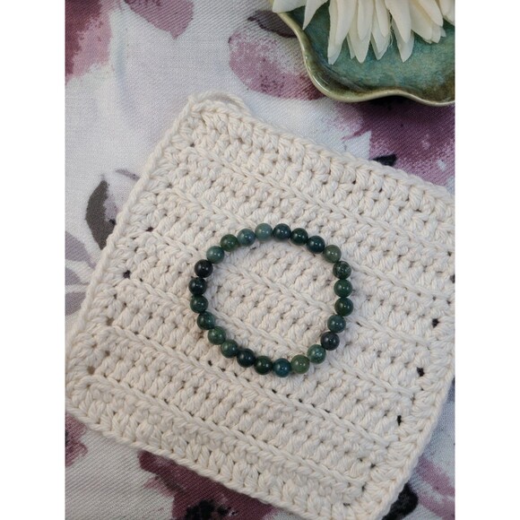 Natural Moss Agate Bracelet | 8mm Green Gemstone Beads Healing Crystal Gift - Picture 2 of 5